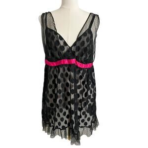 Cacique Babydoll Lingerie Nightie Black Pink Ruffle Hem 2X 18 / 20 Plus Curvy